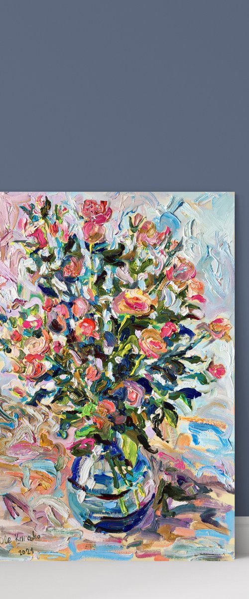 Roses in Blue Vase by Ole Karako