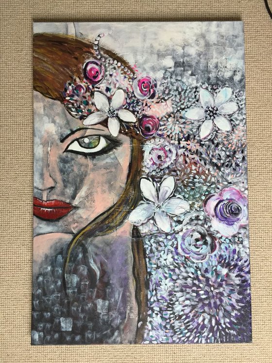 Zen Part IV Portrait Abstract Large Canvas Floral Painting Flowers Ready to Hang Acrylic Abstract Artwork For Sale Buy Art UK Art Gift Ideas 35"x24" Free Shipping Worldwide