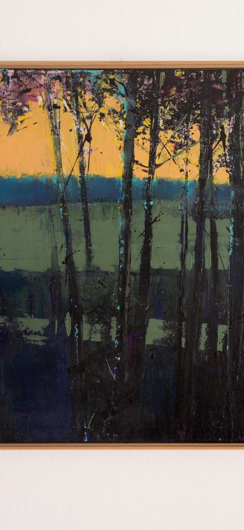 Evening forest 30x30" 76x76cm Contemporary Art by Bo Kravchenko by Bo Kravchenko