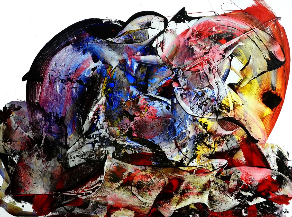 Expressive Abstract Acrylic Painting By Newel Hunter, 50 X 38", Forbidden Fruit, Original Artwork