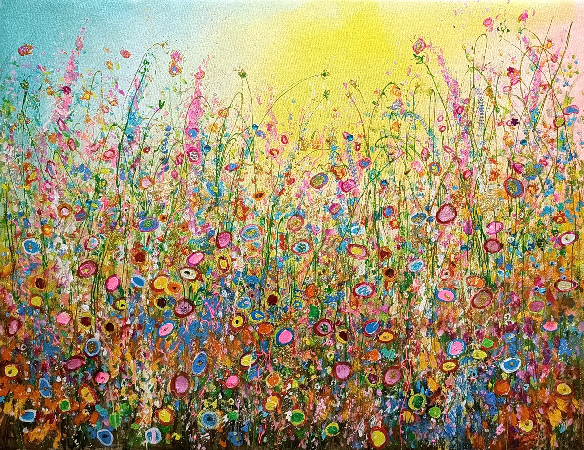 Organic Botanical Acrylic Painting By Vishalandra Dakur, 30 X 23", Wildflowers8, Original Artwork