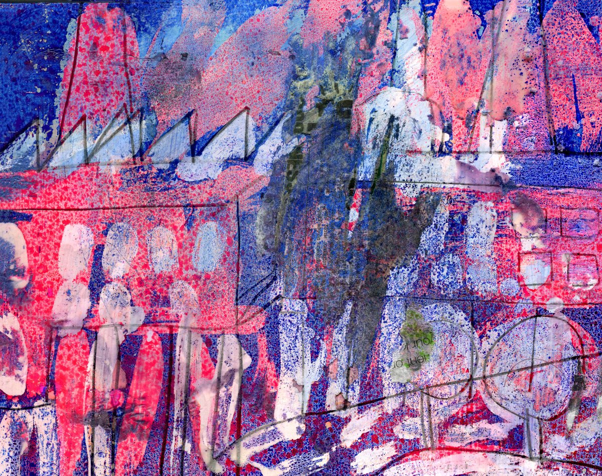 Abstract Cityscapes Painting By Elizabeth Anne Fox, 15 X 12, Pink Mills, Original Artwork