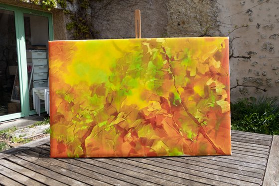 FOLIAGE IN RUST AND GOLD abstract oil painting yellow orange brown green modern contemporary decorative wall art