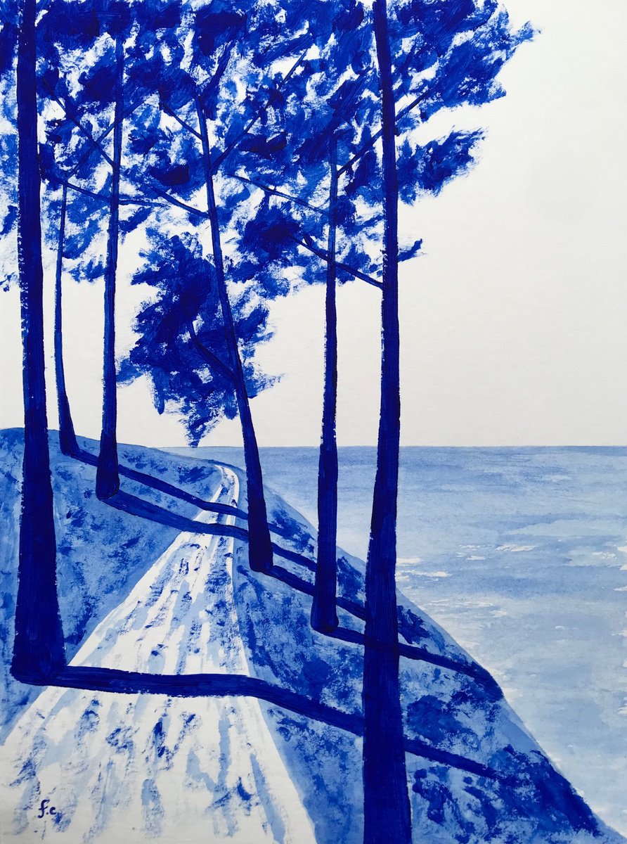 Landscape Acrylic Painting By Cadiou Frederic, 13 X 17, The Coastal Path, Original Artwork