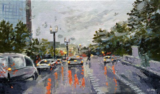May Showers - Original Cityscape in Oils