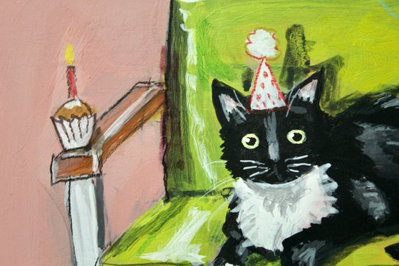 Cat painting called Kevin's Birthday