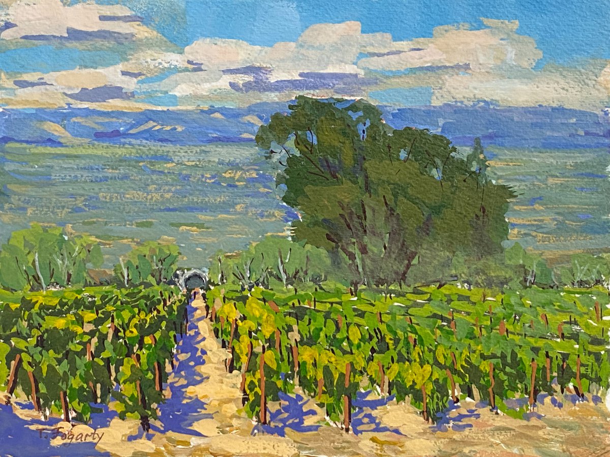 Impressionistic Landscape Painting By Tatyana Fogarty, 8 X 6", Mountain Vineyards Sentinel, Original Artwork