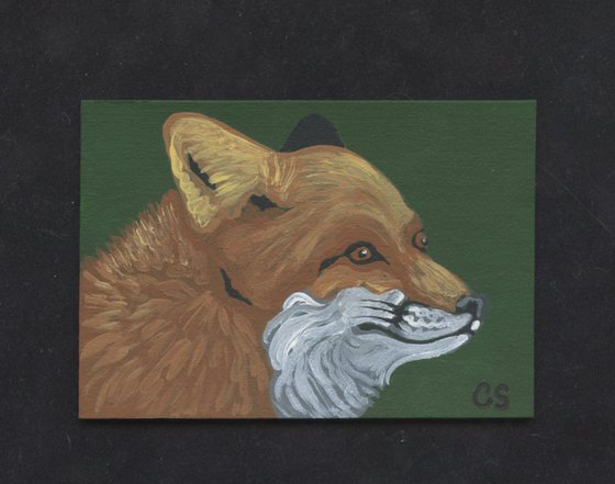 ACEO ATC Original Miniature Painting Red Fox Wildlife Art-Carla Smale