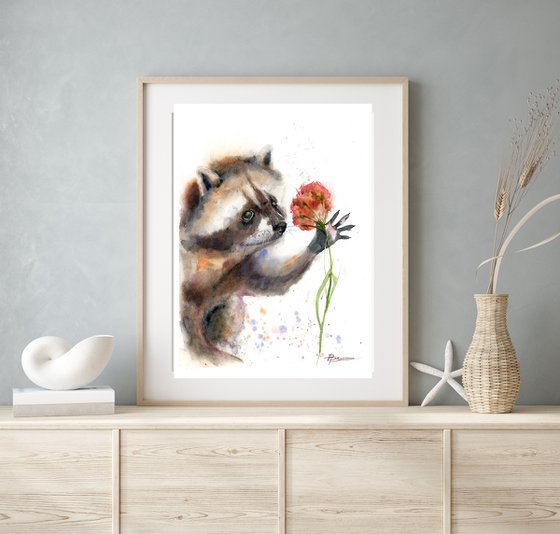 Raccoon and flower