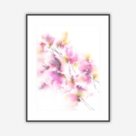 Soft pink bouquet, watercolor flowers, abstract floral painting "Tendresse"