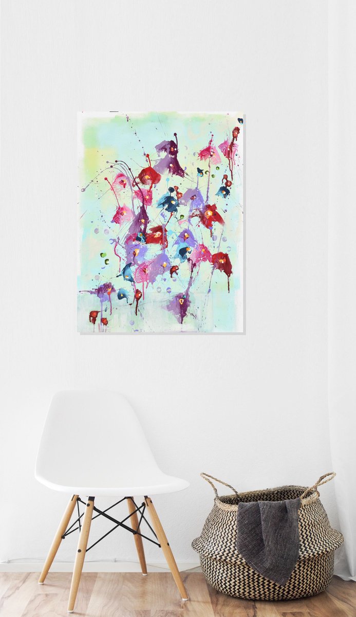 Abstract Landscape Acrylic Painting By Cynthia Ligeros, 18 X 24, Solstice Blossoms, Original Artwork