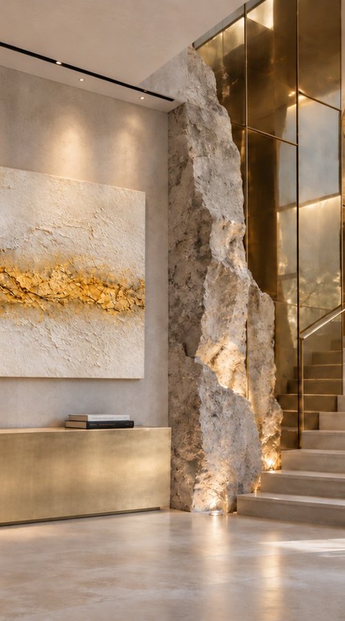 Abstract Textured Gold Light on Beige by Indie Ru