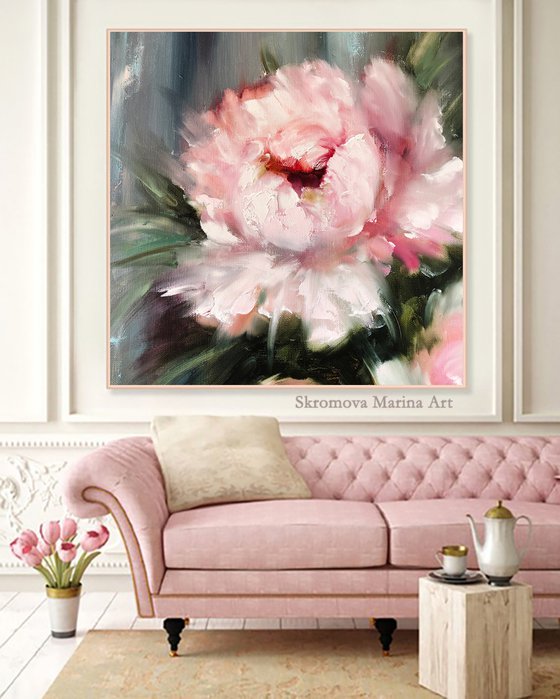 ROYAL PEONY - Large Flowers. Peony art. Peony Flowers. Bedroom. Gray wall. Blush. Abstract peony. Pink. Peony Bouquet.