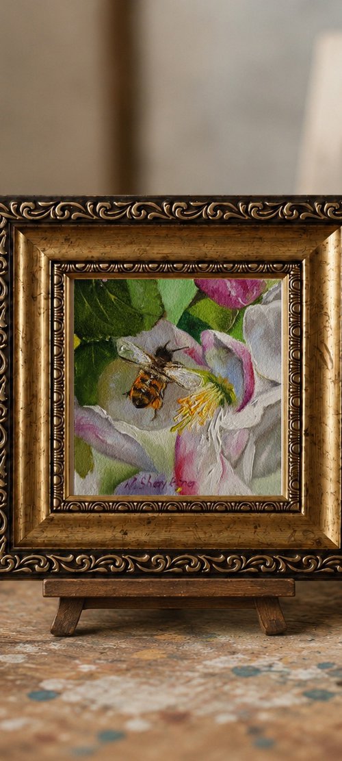 Bee on Pink Blossom by Natalia Shaykina