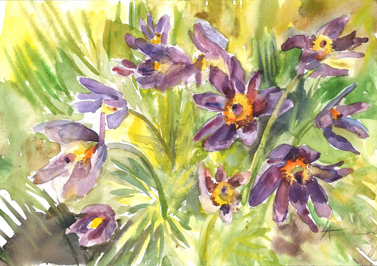 Impressionistic Botanical Watercolour By Elena Lykhodid, 12 X 8, Dance In The Grass, Original Artwork