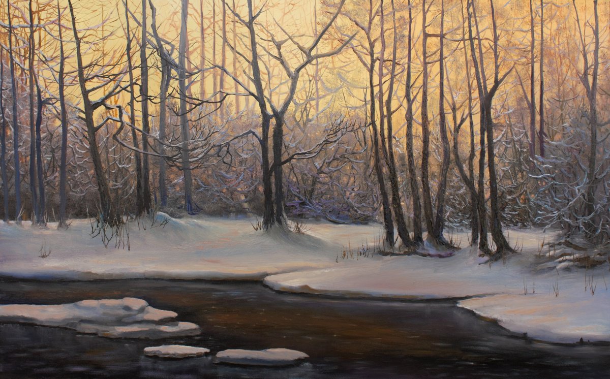 Photorealistic Landscape Oil Painting By Vladimir Jarmolo, 31 X 20", Winter