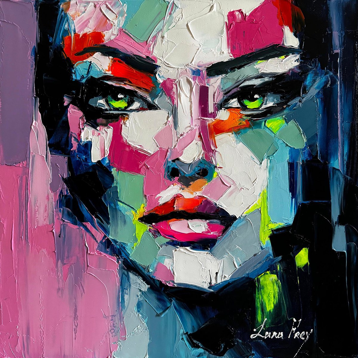 Expressive Portrait Oil Painting By Lana Frey, 20 X 20", Echo Of Color, Original Artwork