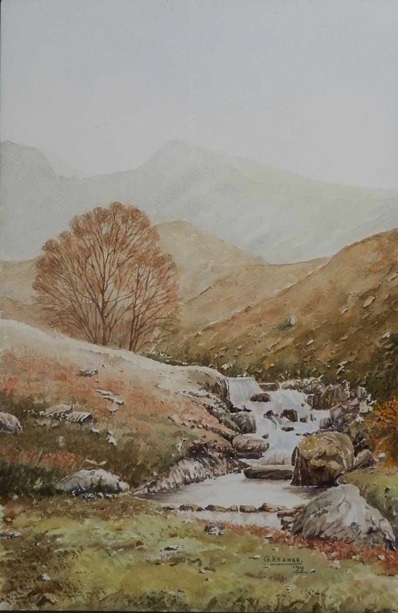 Impressionistic Landscape Watercolour By Gerard Kramer, 12 X 18, Waterfall , Scotland, Original Artwork