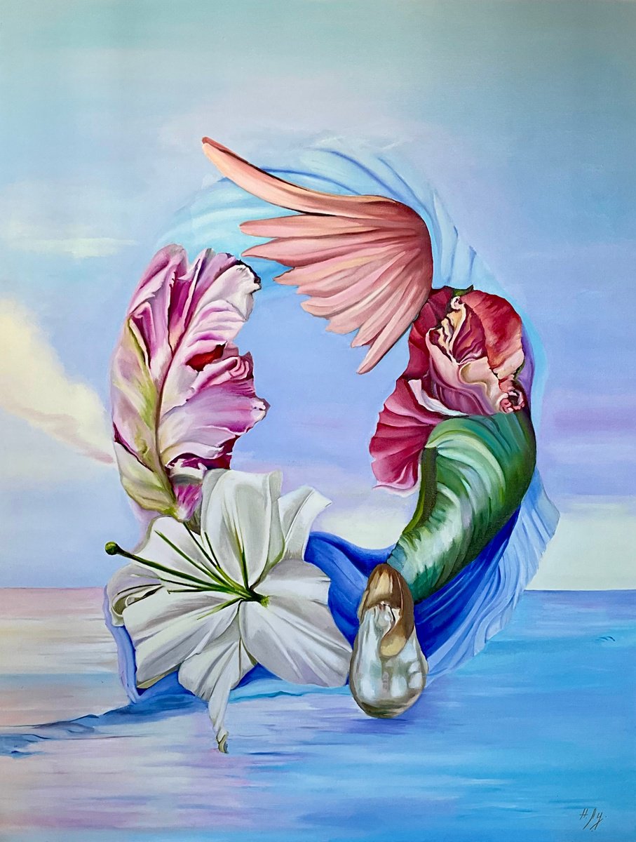 Surrealistic Abstract Oil Painting By Natalia Lugovskaya, 35 X 46", Perla Del Alba, Original Artwork