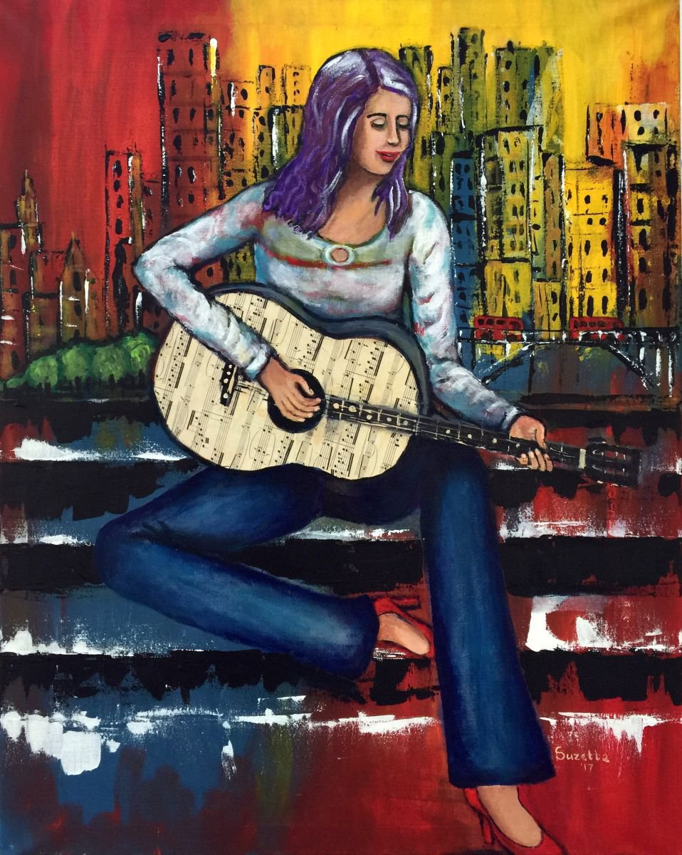 Impressionistic Portrait Acrylic Painting By Suzette Datema, 24 X 30", Sing You A Song, Original Artwork