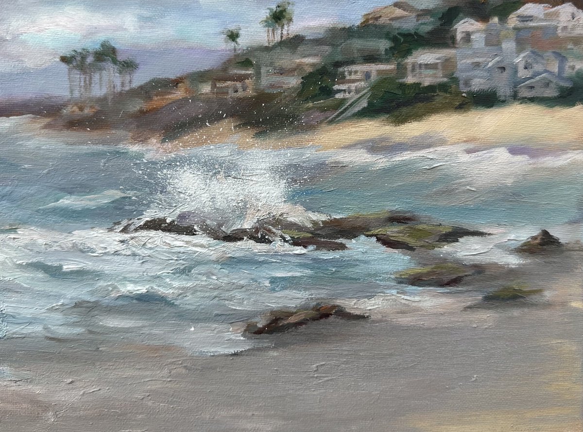 Impressionistic Landscape Oil Painting By Grace Diehl, 8 X 6, Camelback Beach, Original Artwork