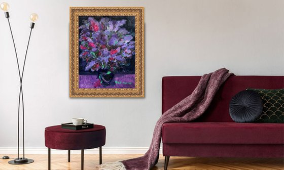 LILAC BLOOMING - Still-life with lilac, original oil painting, bouquet of lilacs 90x70