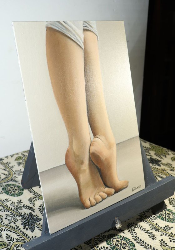 Ballet Feet, On Pointe Painting, Ballerina, Dance, Framed and Ready to Hang, Feet on Tip-Toes