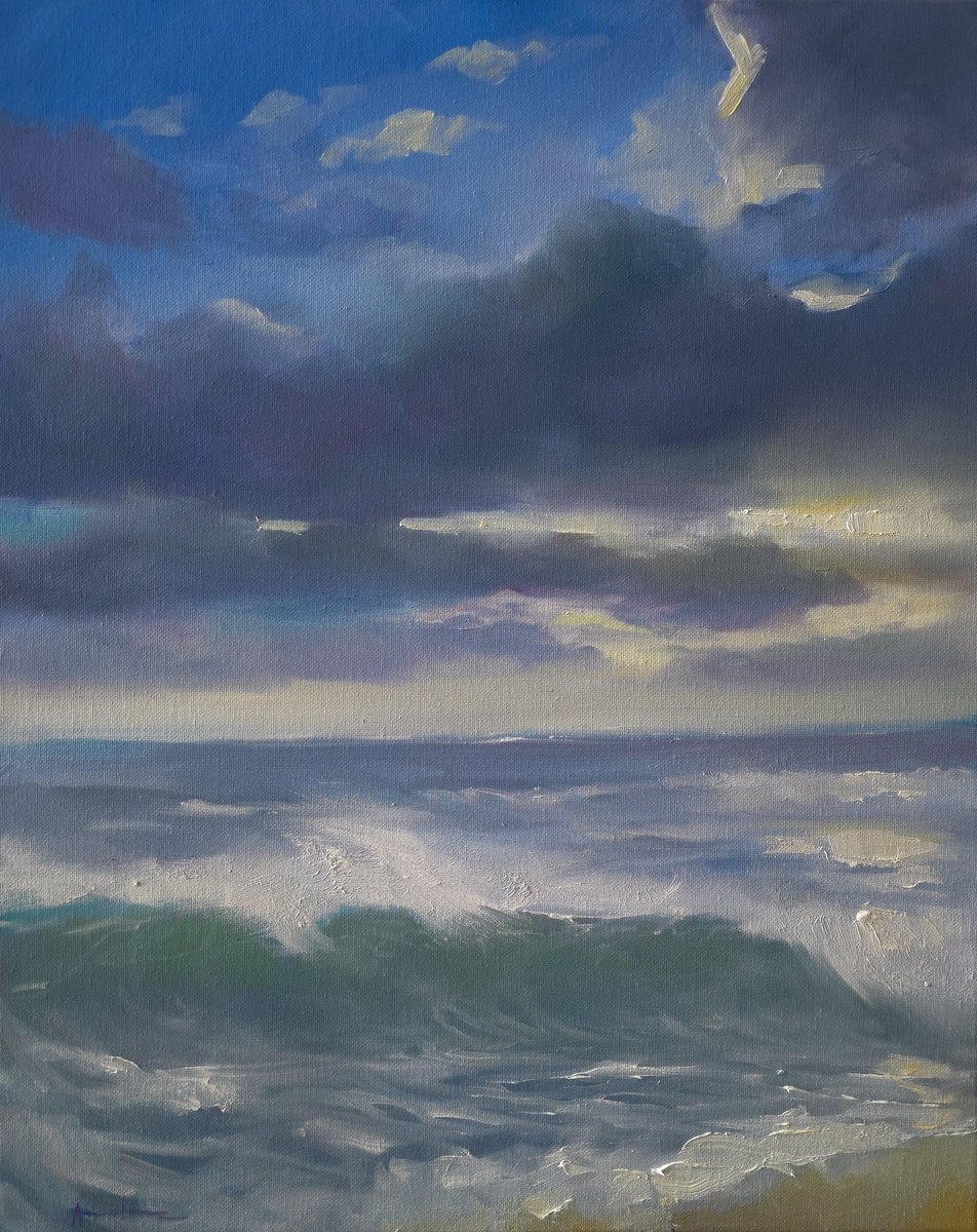 Impressionistic Landscape Oil Painting By Artem Grunyka, 16 X 20, Azure, Original Artwork