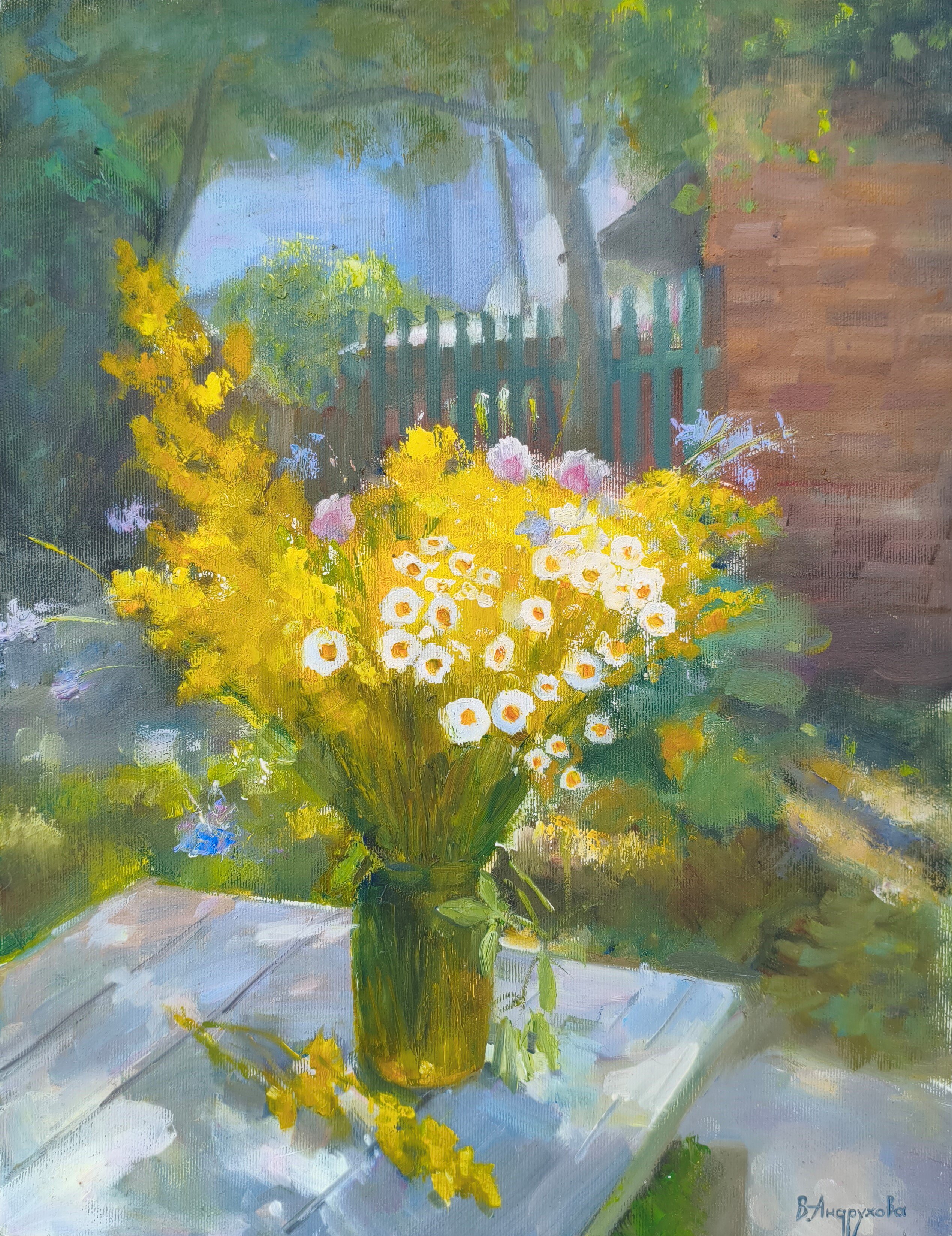 Impressionistic Still Life Oil Painting By Valentina Andrukhova, 14 X 18", Tansy, Original Artwork