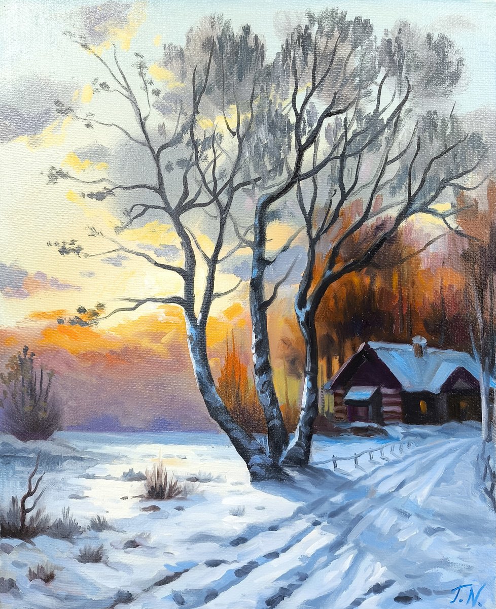 Impressionistic Landscape Oil Painting By Tamar Nazaryan, 9 X 12", The Way Home, Original Artwork