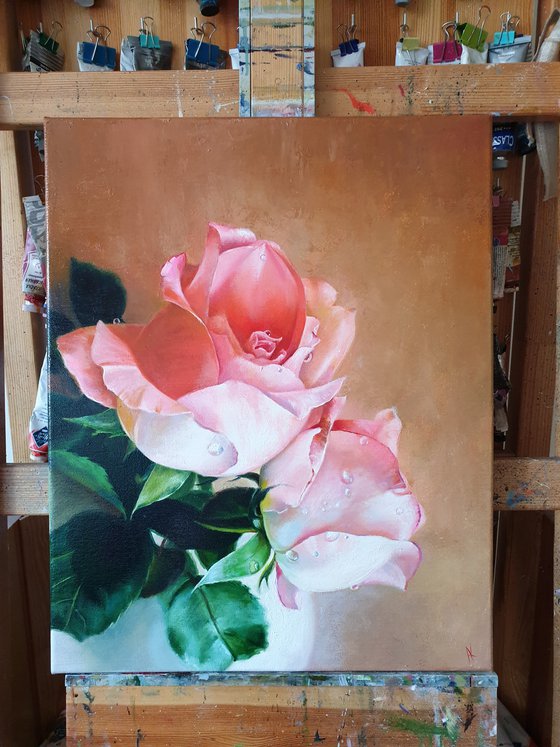 "Dew on the petals." rose painting 2021