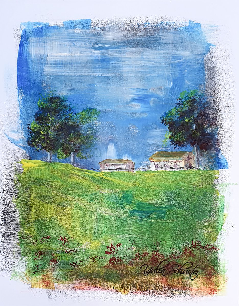 Impressionistic Landscape Acrylic Painting By Yulia Schuster, 7 X 9", Abstract Landscape, Original Artwork