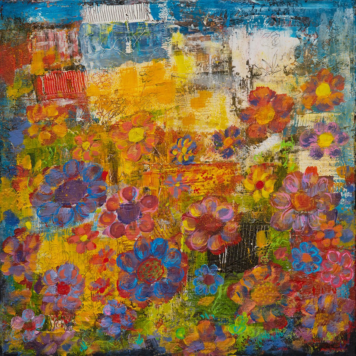 Organic Abstract Acrylic Painting By Peter Zelei, 16 X 16", Secret Garden, Original Artwork