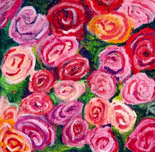 Rose Original Oil Pastel Painting, Valentines Day Gift, Hand Painted Card, Gifts for Her, Spring Floral Wall Art by Kate Grishakova
