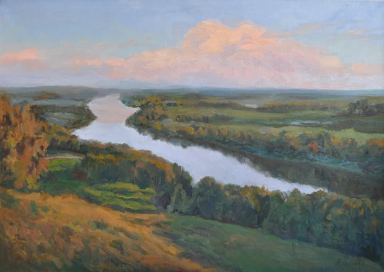 Landscape with a river original oil painting