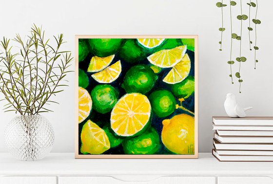 Still life with lemons and limes Original art green yellow