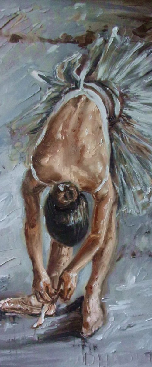 " BALLERINA "- LARGE 80X60CM ballerina brown light  ORIGINAL OIL PAINTING, GIFT, CHRISTMAS by Monika Luniak
