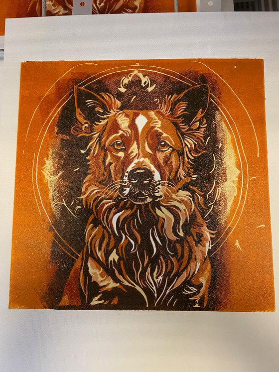 Dog – reduction linocut print