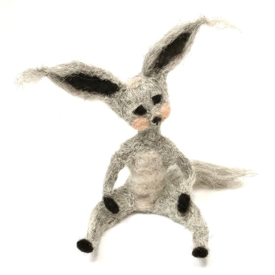 Silver fennec, felted wool creature, Les Loufoques series,