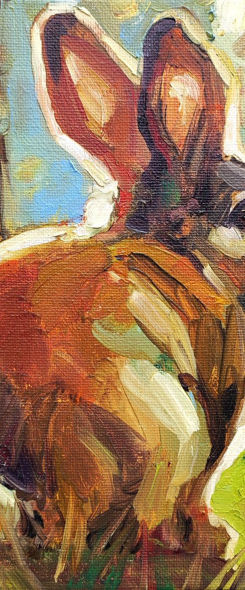 Cute Hare. Original oil painting by Natalia Miasnikova