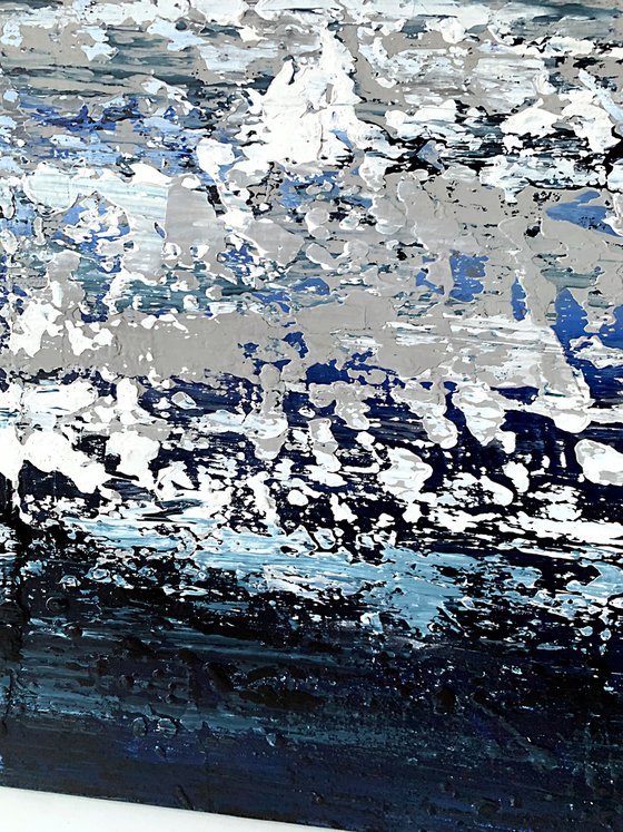 Navy Blue Landscape Gray White Abstract Art.