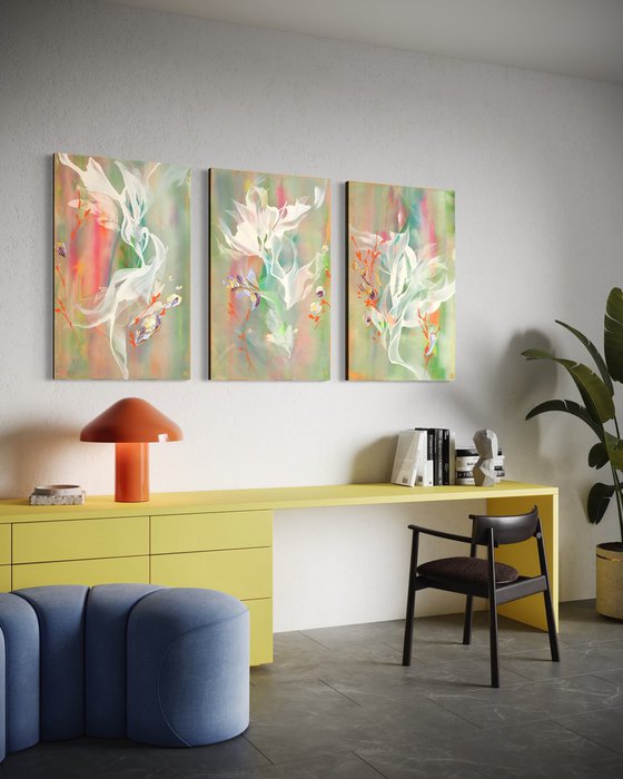 Movement Study in Pastel Chroma Triptych