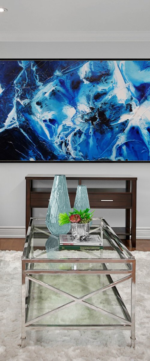 Blue Theory 200cm x 100cm Textured Abstract Art by Franko