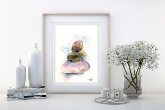Meditation Stones 20 - Minimalist Water Media Painting by Kathy Morton Stanion