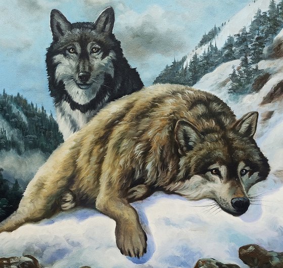 Wolfes (70x100cm, oil painting, ready to hang)