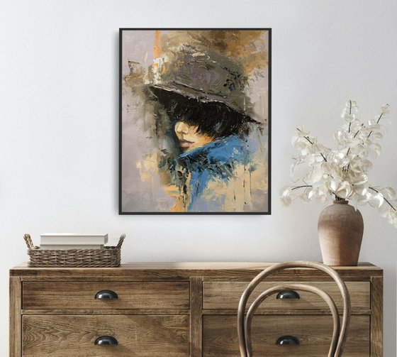 Woman in Hat, Portrait.