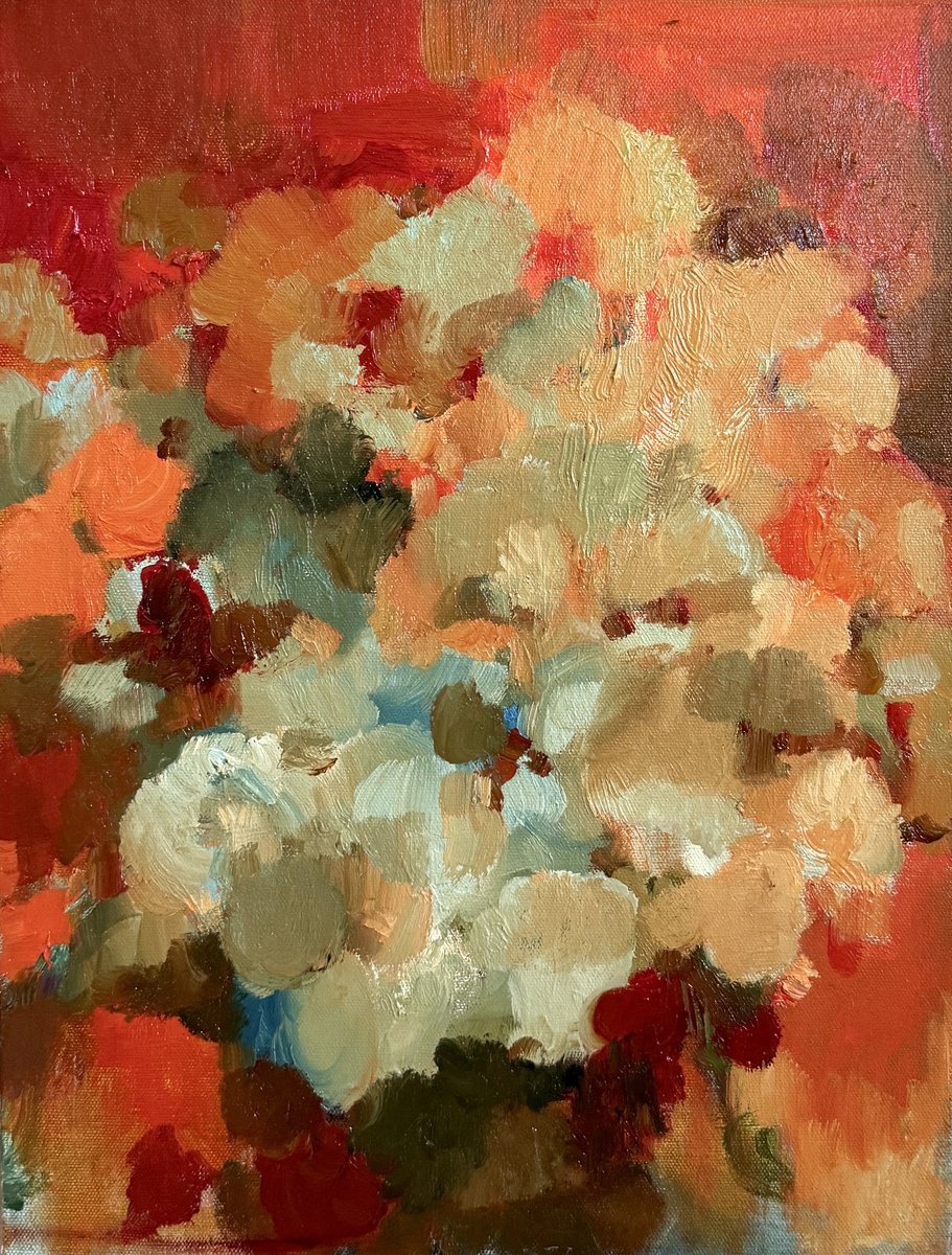 Organic Abstract Oil Painting By Ksenia Kozhakhanova, 12 X 16", "Petal Abstraction", Original Artwork