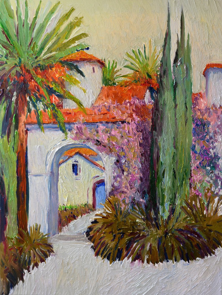 Backyard with Hispanic Houses Oil painting by Suren Nersisyan | Artfinder