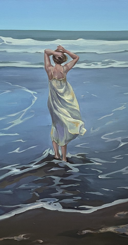 Pacific Ocean.Girl in sundress by Guzel Min