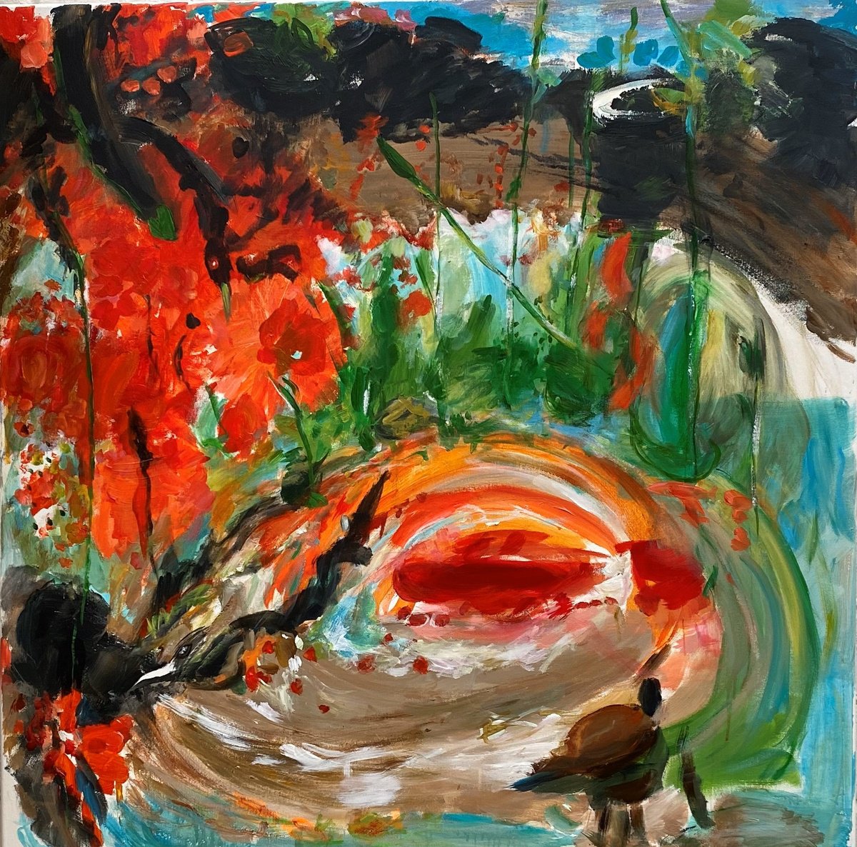 Abstract Acrylic Painting By Sylvie Dodin, 39 X 39", Storm Of Colors, Original Artwork